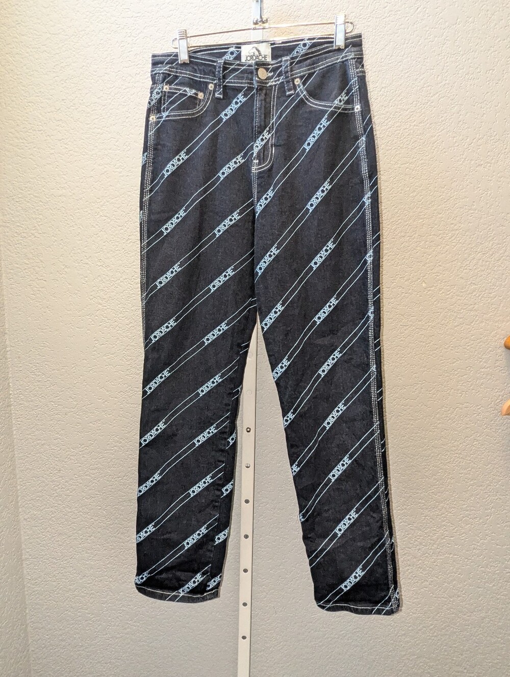 Jordache Vintage Reissue Monogram Logo Pinstripe Stretch Jeans Size 27